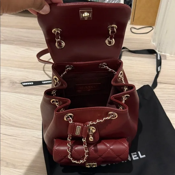 Authentic Chanel Mini Dark Red leather Quilted Backpack - Picture 8 of 8